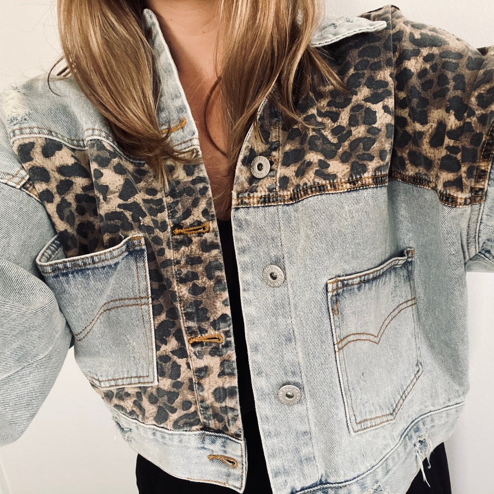 POL Oversized Leopard Denim Jacket